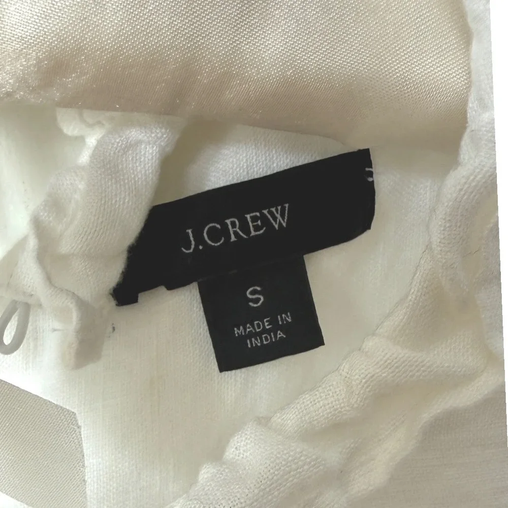J CREW smocked linen puff sleeve top size small white
